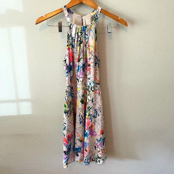 EXPRESS Watercolor Floral Halter Mini Dress Size 4 - Picture 1 of 11